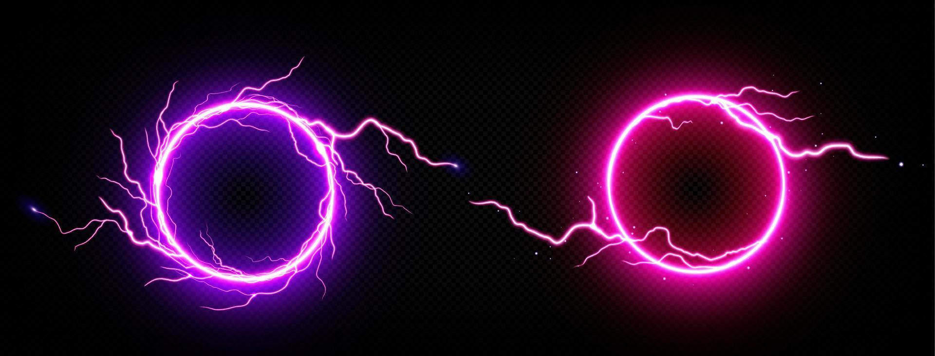 ronde kaders van elektrisch bliksem met neon gloed vector