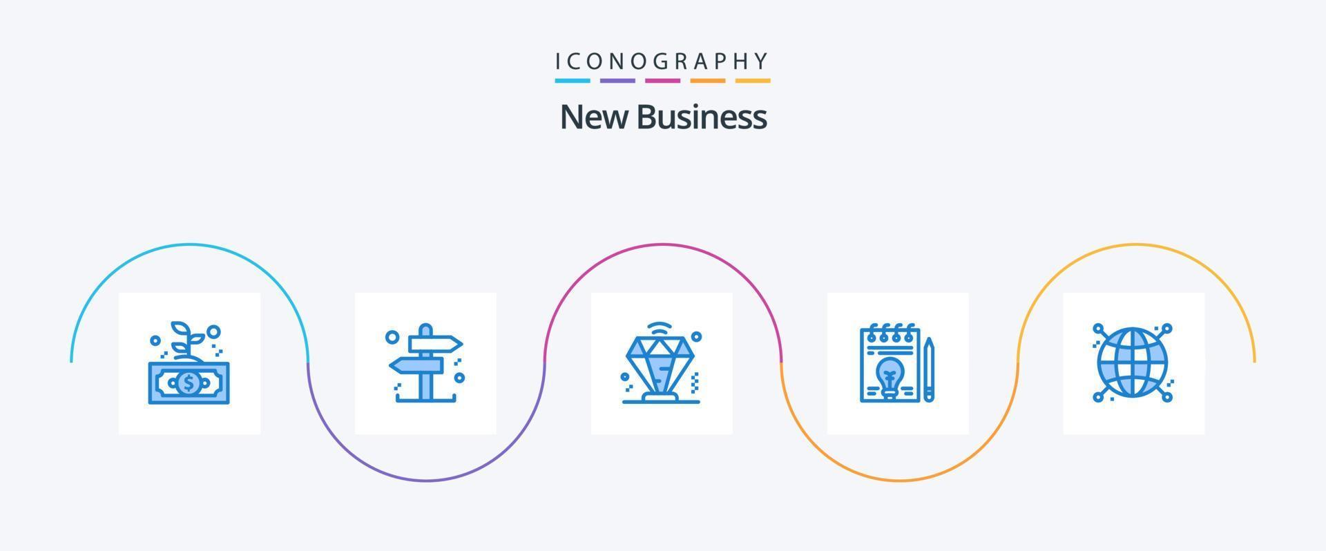 nieuw bedrijf blauw 5 icoon pak inclusief wereldbol. verbonden. bedrijf. pen. document vector