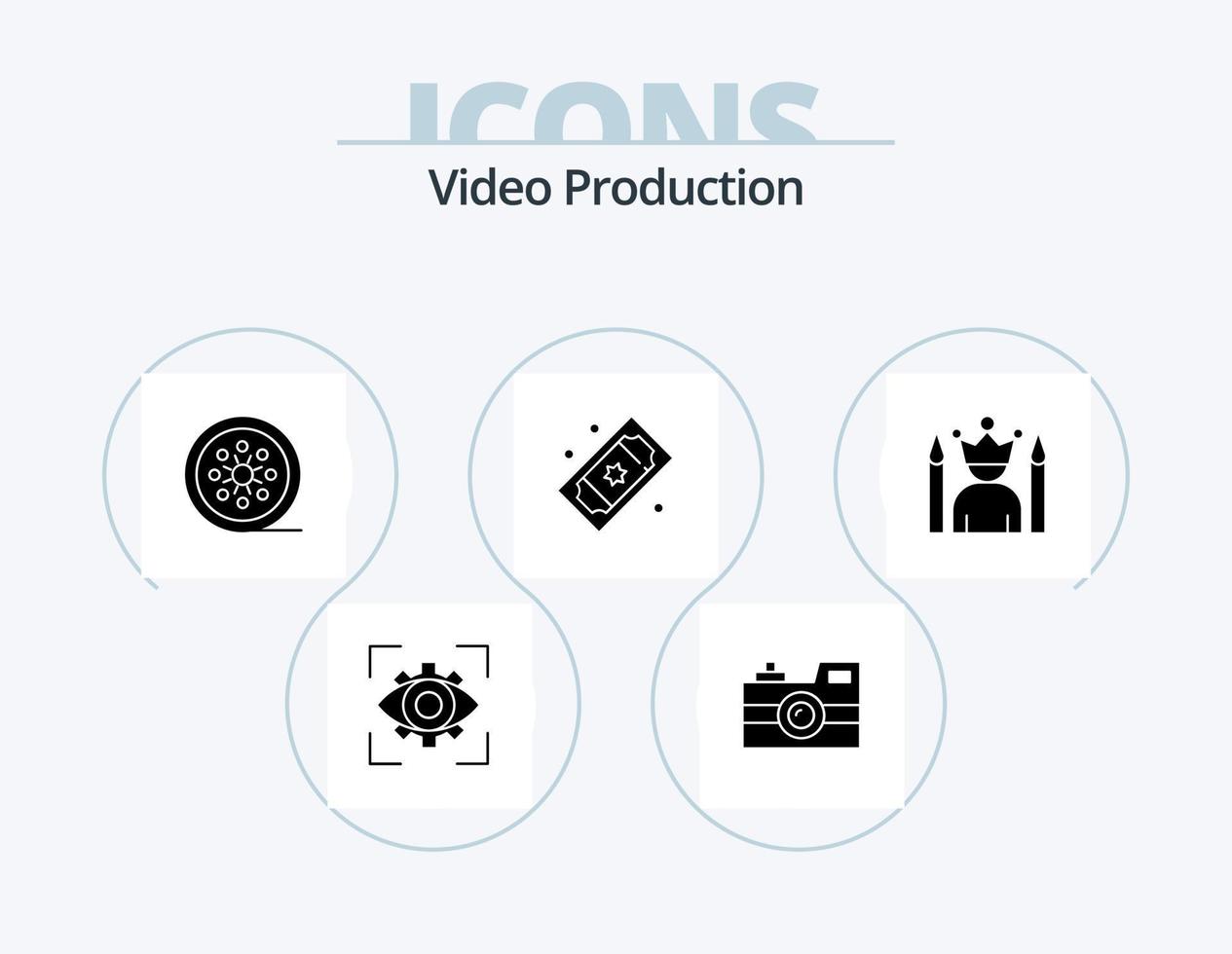 video productie glyph icoon pak 5 icoon ontwerp. film kaartjes. bioscoop kaartjes. retro camera. wijnoogst haspel. film haspel vector