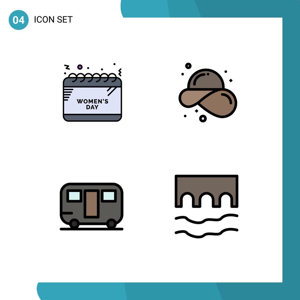 pictogram reeks van 4 gemakkelijk gevulde lijn vlak kleuren van kalender caravan vieren hoed reizen bewerkbare vector ontwerp elementen