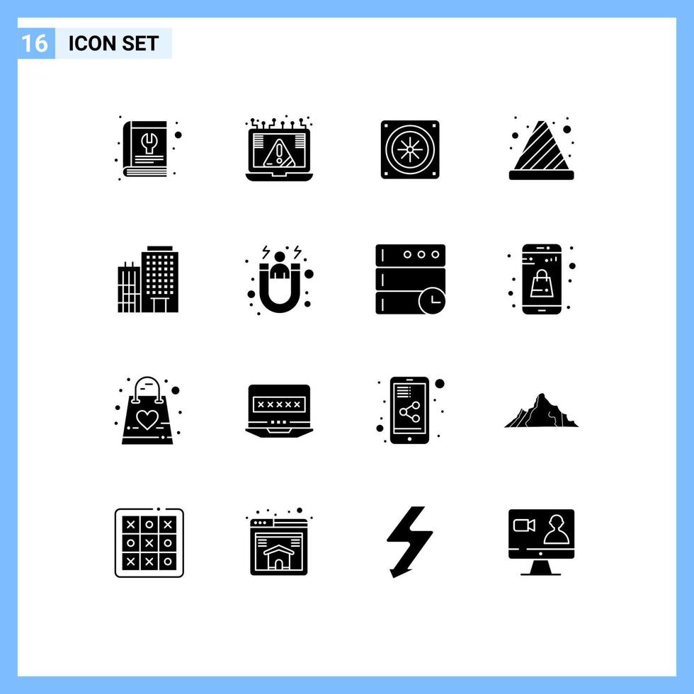 groep van 16 solide glyphs tekens en symbolen voor hotel hou op merk op Gevaar ventilator bewerkbare vector ontwerp elementen