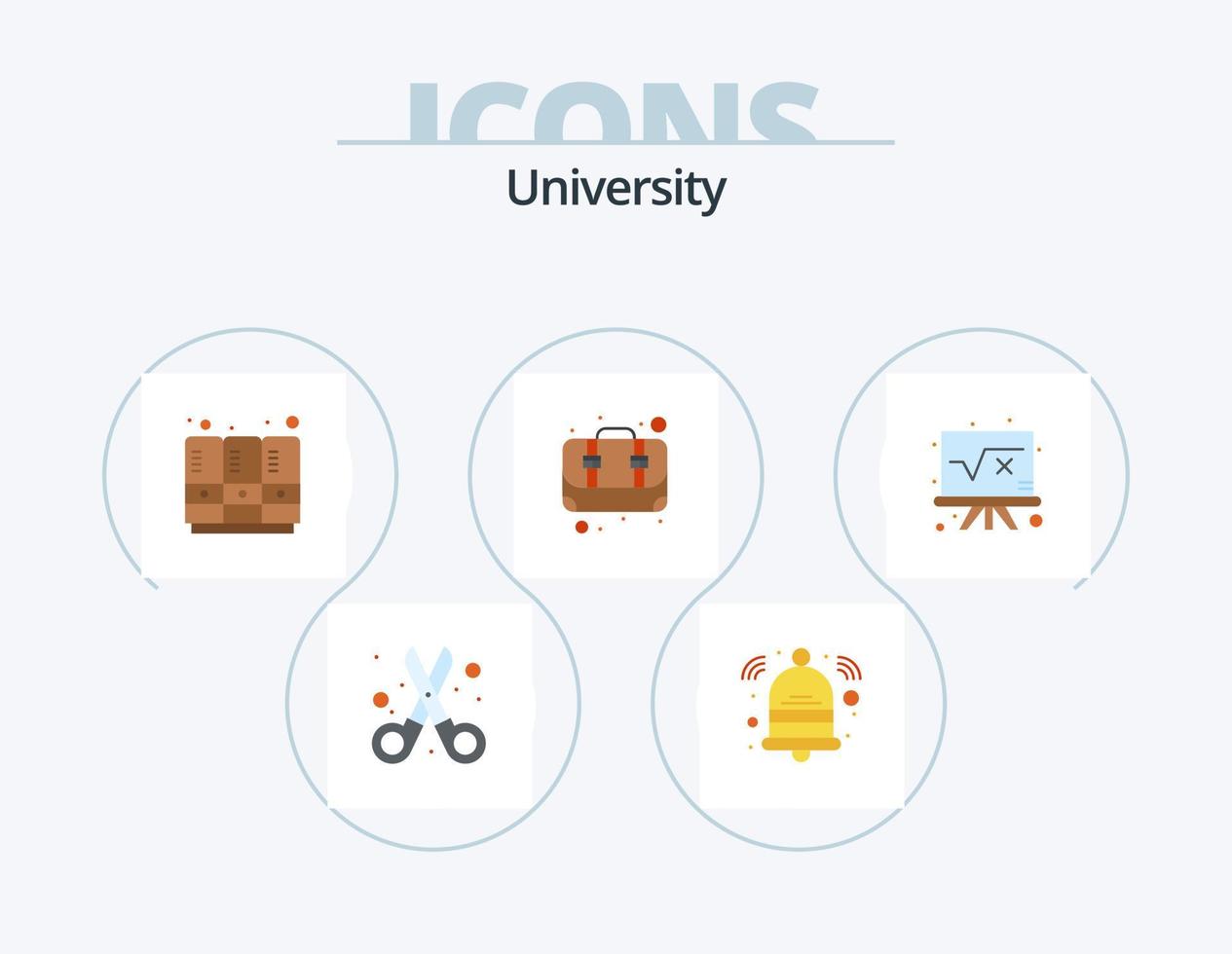 Universiteit vlak icoon pak 5 icoon ontwerp. bord. leerling. school- kluisjes. school. doos vector