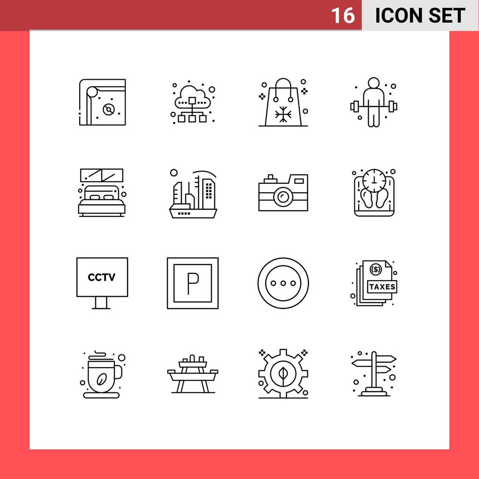 modern reeks van 16 contouren pictogram van gewichtheffen oefening wolk halter vakantie bewerkbare vector ontwerp elementen