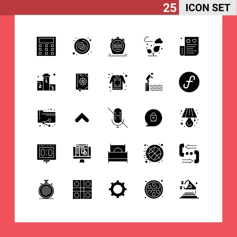 modern reeks van 25 solide glyphs pictogram van credit Bill timer blad bomen bewerkbare vector ontwerp elementen