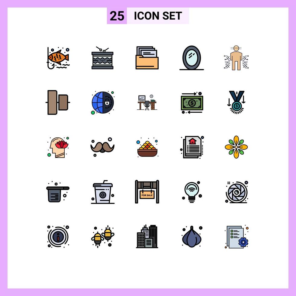 universeel icoon symbolen groep van 25 modern gevulde lijn vlak kleuren van gegevens sensor st spiegel meubilair bewerkbare vector ontwerp elementen