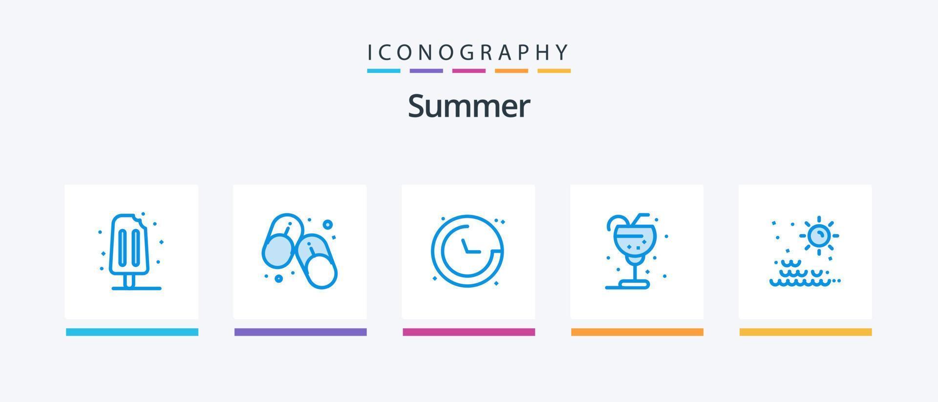 zomer blauw 5 icoon pak inclusief zee. ijs. kompas. glas. drank. creatief pictogrammen ontwerp vector