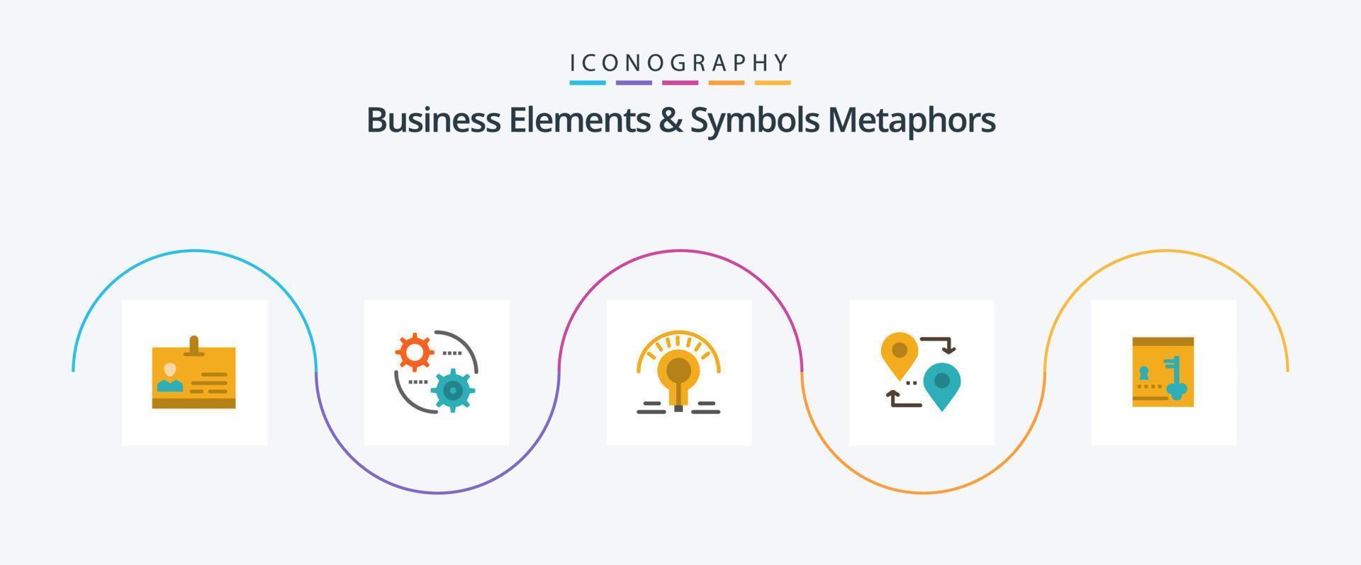 bedrijf elementen en symbolen metaforen vlak 5 icoon pak inclusief kluisje. reizen. lamp. wijzer. plaats vector