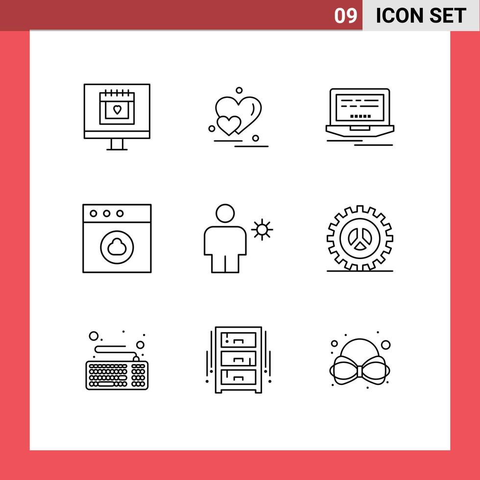 voorraad vector icoon pak van 9 lijn tekens en symbolen voor zomer lichaam laptop avatar wolk bewerkbare vector ontwerp elementen