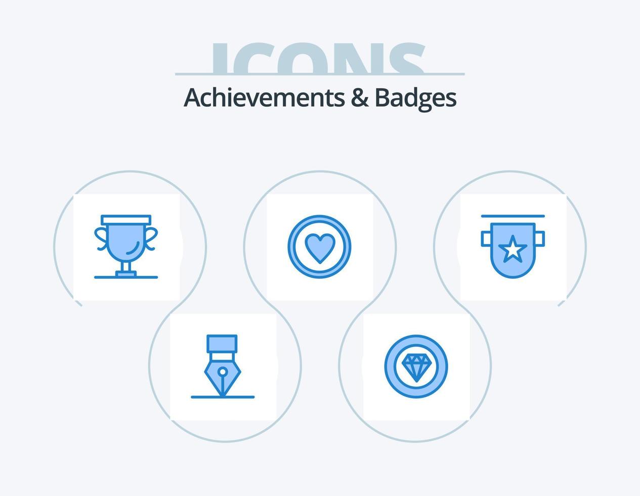 prestaties en badges blauw icoon pak 5 icoon ontwerp. insignes. lauwerkrans. prestaties. hart. prestatie vector