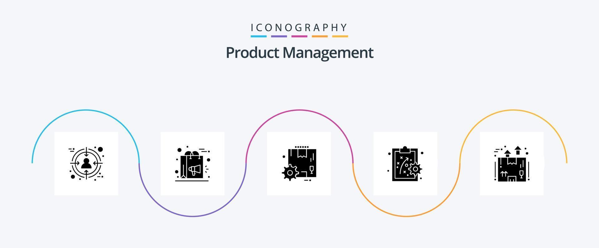 Product beheer glyph 5 icoon pak inclusief levering. arbeidskrachten. campagne. prestatie methode. instellingen vector