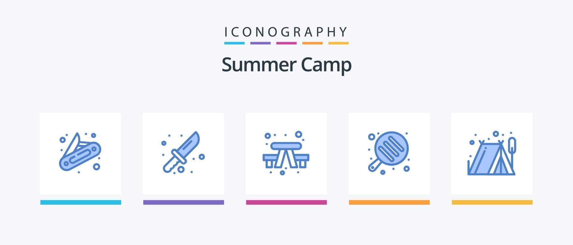 zomer kamp blauw 5 icoon pak inclusief . buitenshuis. camping. camping. Koken. creatief pictogrammen ontwerp vector