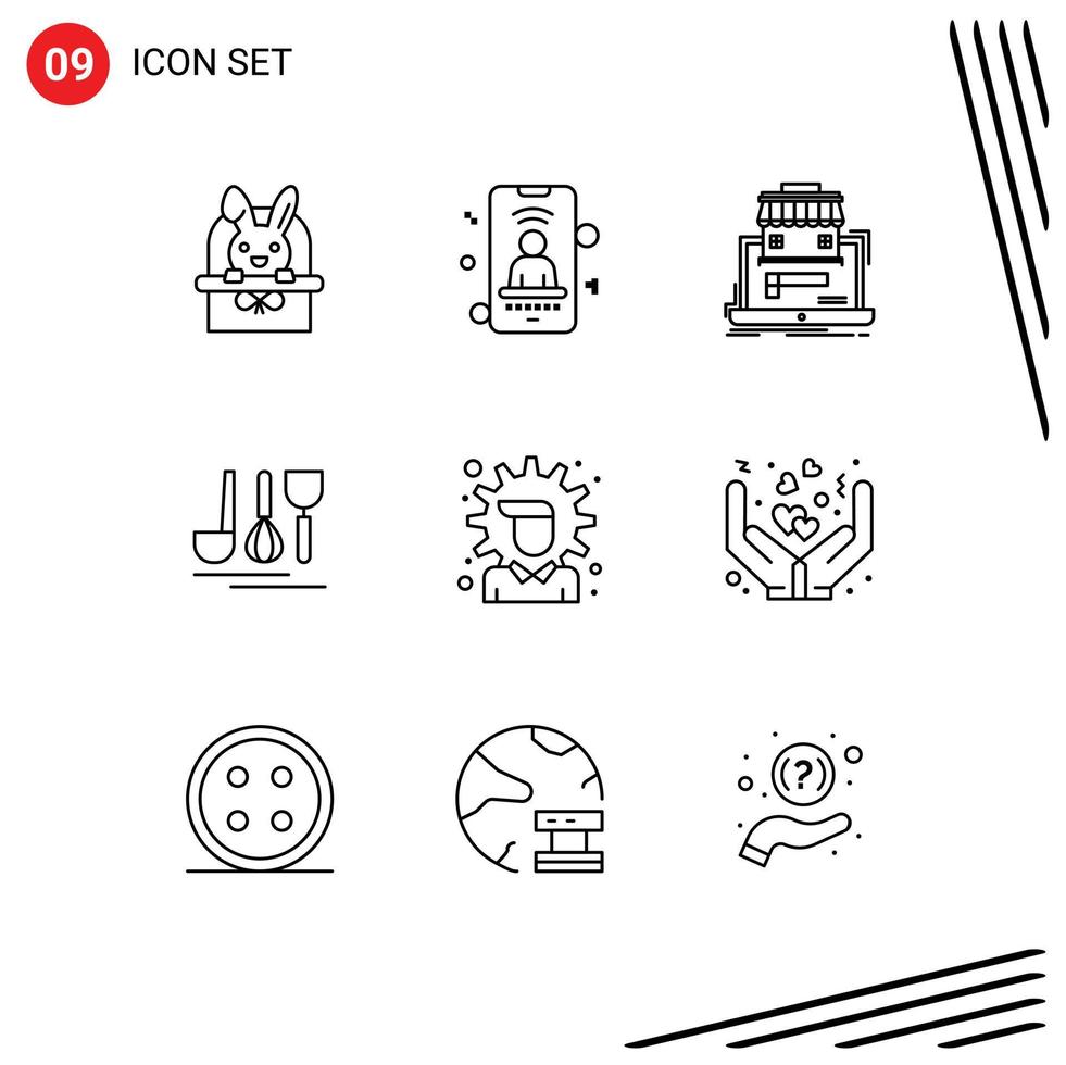 9 universeel schets tekens symbolen van economie onderhoud bedrijf hotel online markt bewerkbare vector ontwerp elementen
