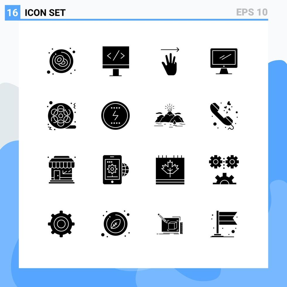 16 universeel solide glyphs reeks voor web en mobiel toepassingen film imac hand- apparaat computer bewerkbare vector ontwerp elementen