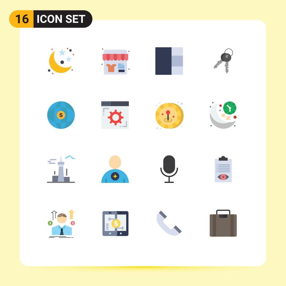 16 vlak kleur concept voor websites mobiel en apps dollar wereldbol rooster wereld huis bewerkbare pak van creatief vector ontwerp elementen