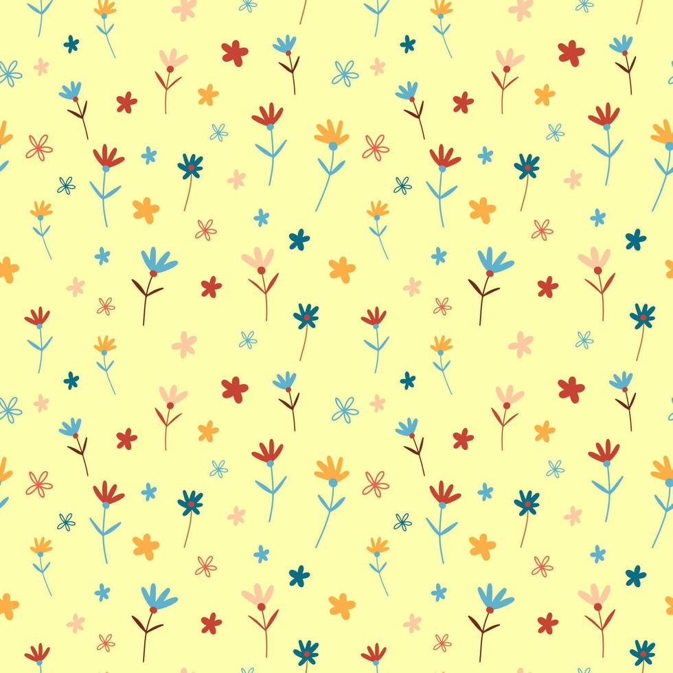 vector naadloos patroon met verschillend hand- getrokken bloemen Aan een zanderig geel achtergrond