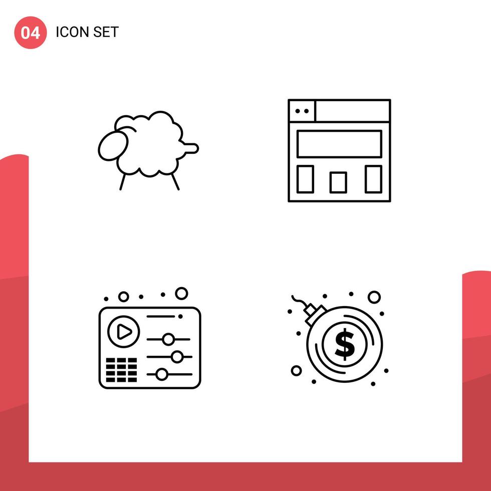 4 universeel lijn tekens symbolen van lam Speel Pasen audio bom bewerkbare vector ontwerp elementen
