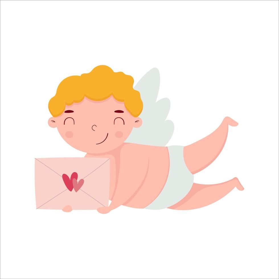 schattig Cupido met envelop. ontwerp element voor groet kaart, uitnodiging, poster, banier, geschenk label vector
