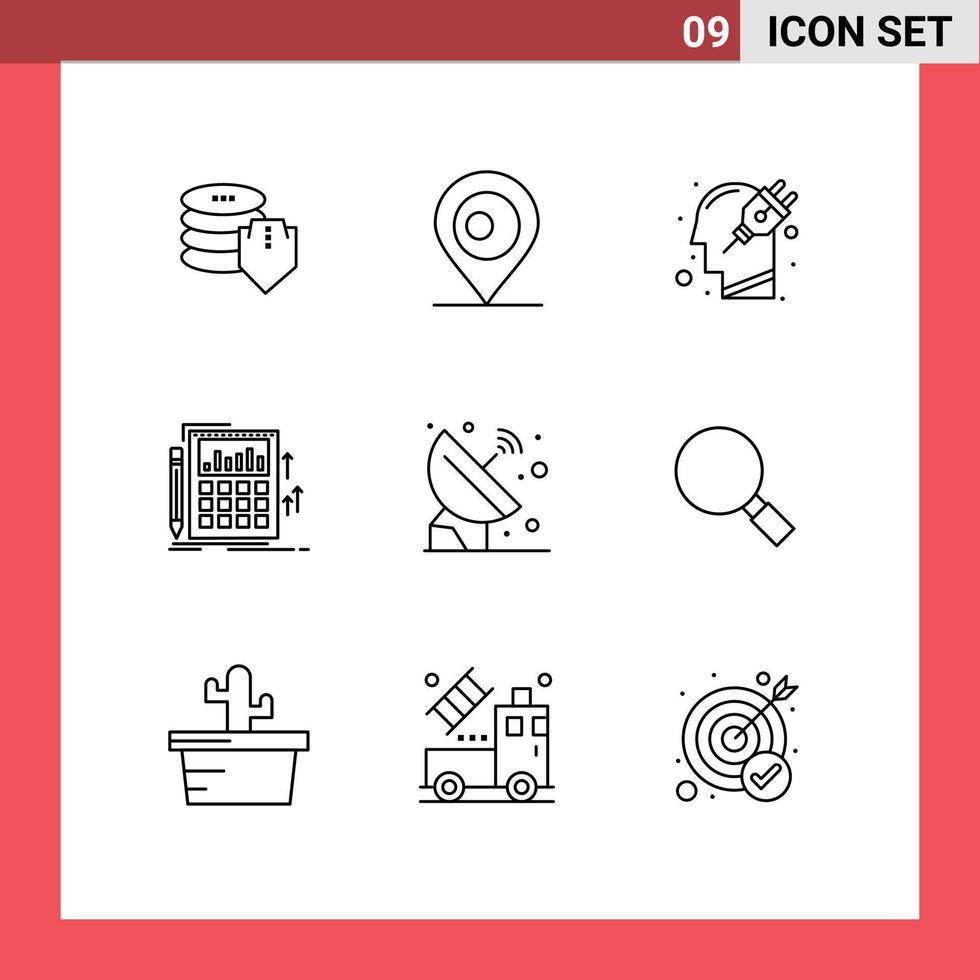 modern reeks van 9 contouren pictogram van satelliet berekening menselijk bank accounting bewerkbare vector ontwerp elementen