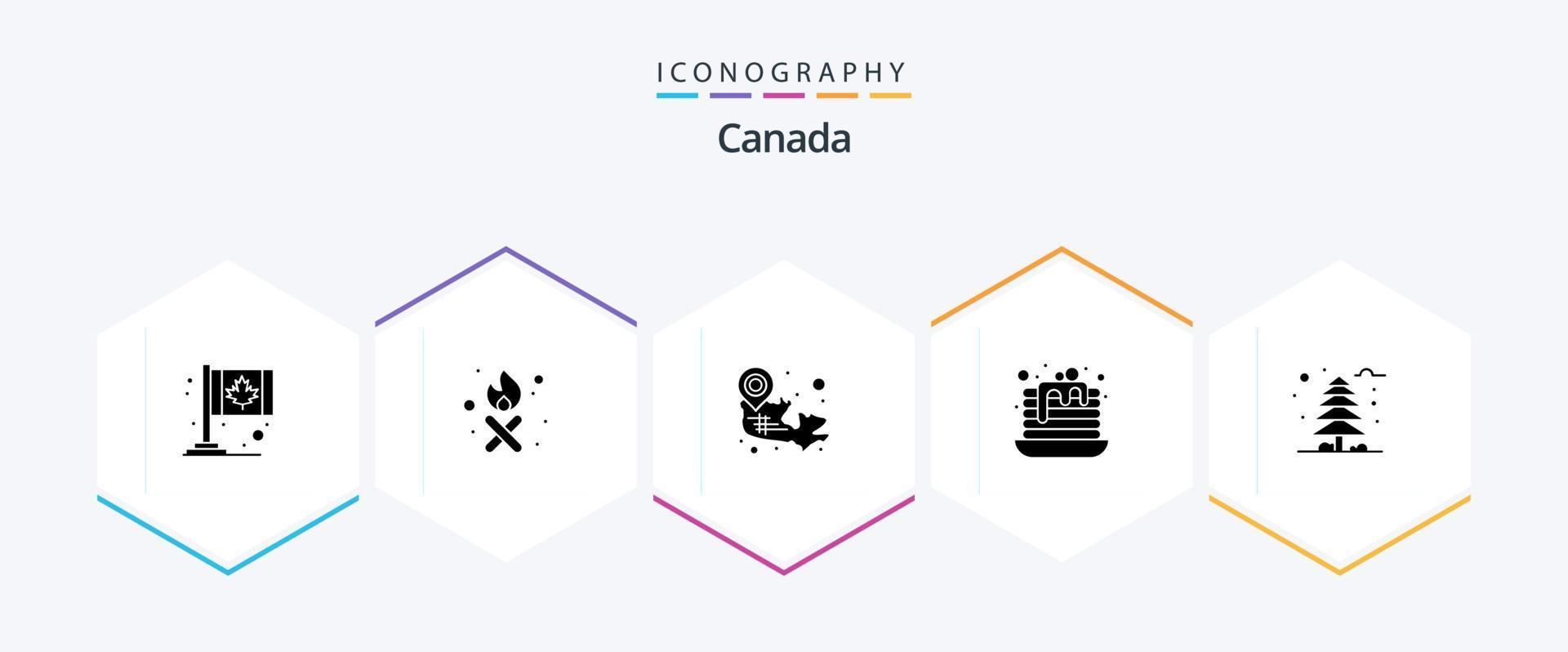 Canada 25 glyph icoon pak inclusief oerwoud. canadees. zoet. taart vector