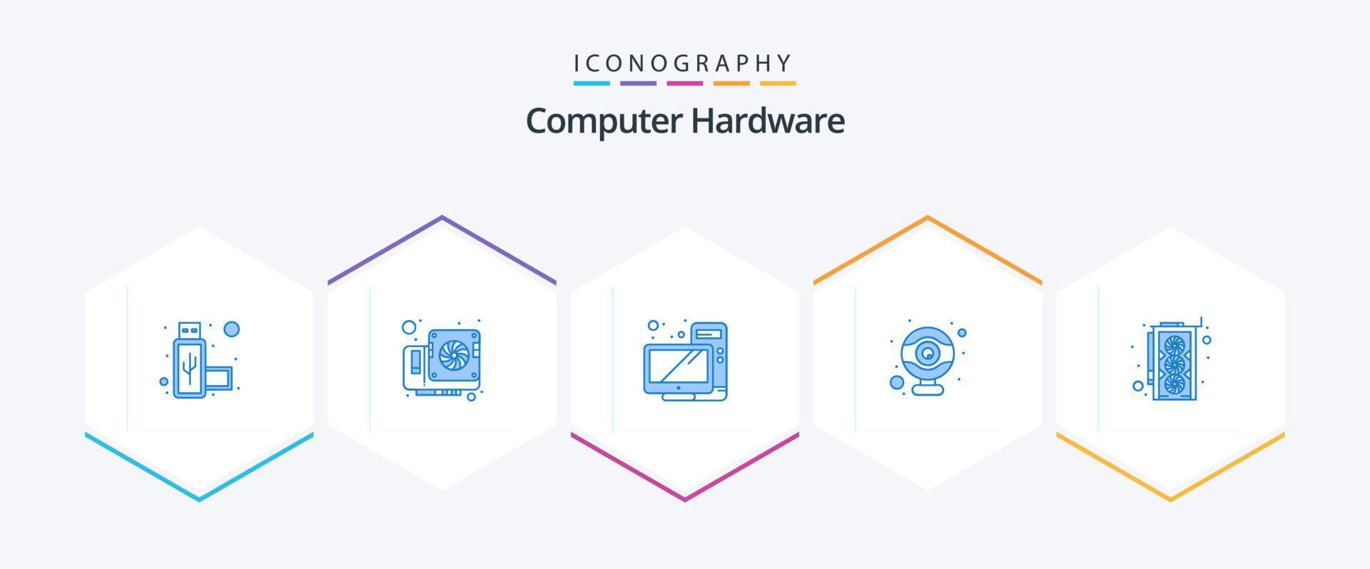 computer hardware 25 blauw icoon pak inclusief . grafisch kaart. bureaublad. computer. hardware vector