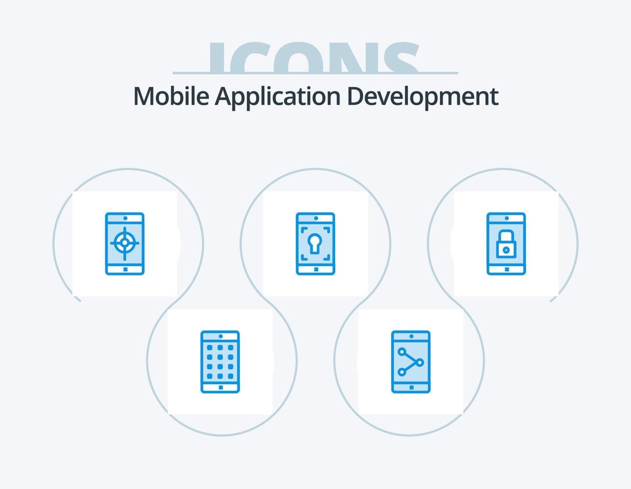 mobiel toepassing ontwikkeling blauw icoon pak 5 icoon ontwerp. slot sollicitatie. sollicitatie. mobiel. scherm. mobiel vector