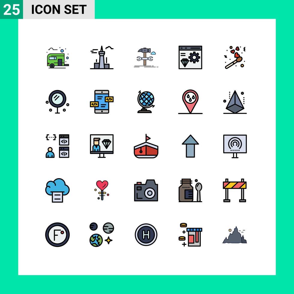 universeel icoon symbolen groep van 25 modern gevulde lijn vlak kleuren van codering app toren onderhoud hamer bewerkbare vector ontwerp elementen