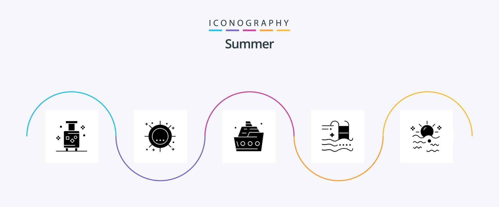 zomer glyph 5 icoon pak inclusief zomer. vakantie. zonlicht. zomer. zee vector