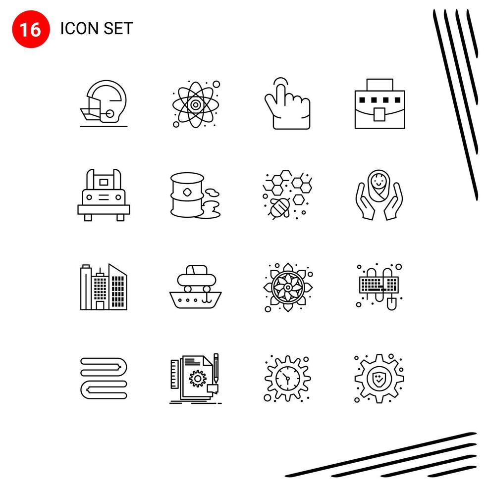 voorraad vector icoon pak van 16 lijn tekens en symbolen voor vervoer bus vinger kantoor zak bewerkbare vector ontwerp elementen