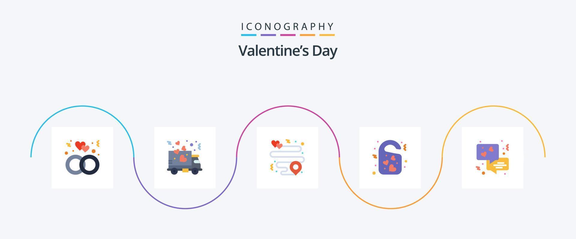 valentijnsdag dag vlak 5 icoon pak inclusief communicatie. deur label. hart. bruiloft. liefde vector