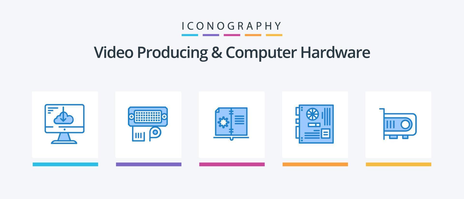 video produceren en computer hardware blauw 5 icoon pak inclusief moederbord. moederbord. invoer. hoofd. instructie. creatief pictogrammen ontwerp vector