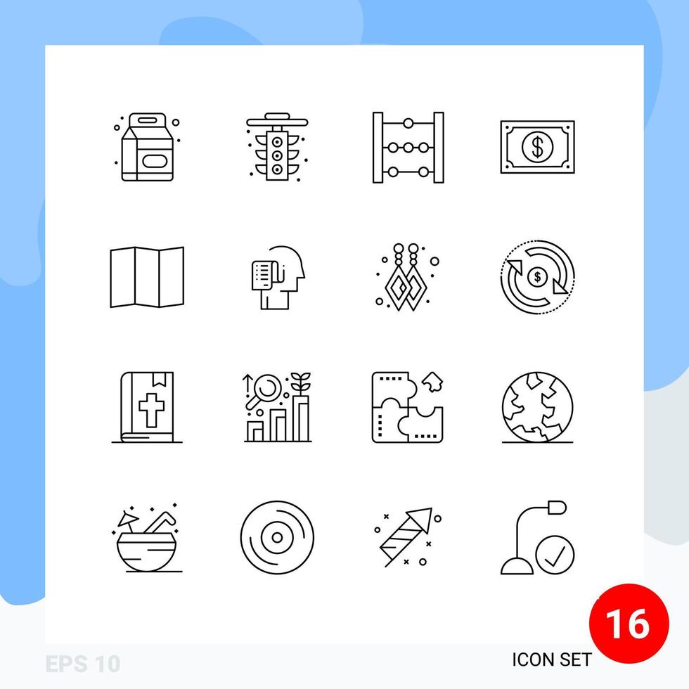 16 universeel contouren reeks voor web en mobiel toepassingen kaart draagbaar telraam kijk maar geld bewerkbare vector ontwerp elementen
