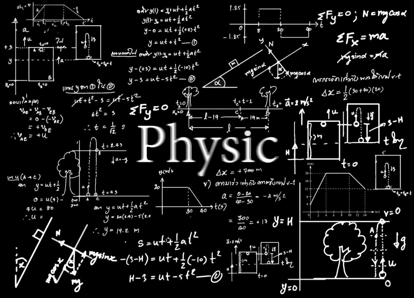 fysica formules getrokken door hand- Aan de achtergrond vector