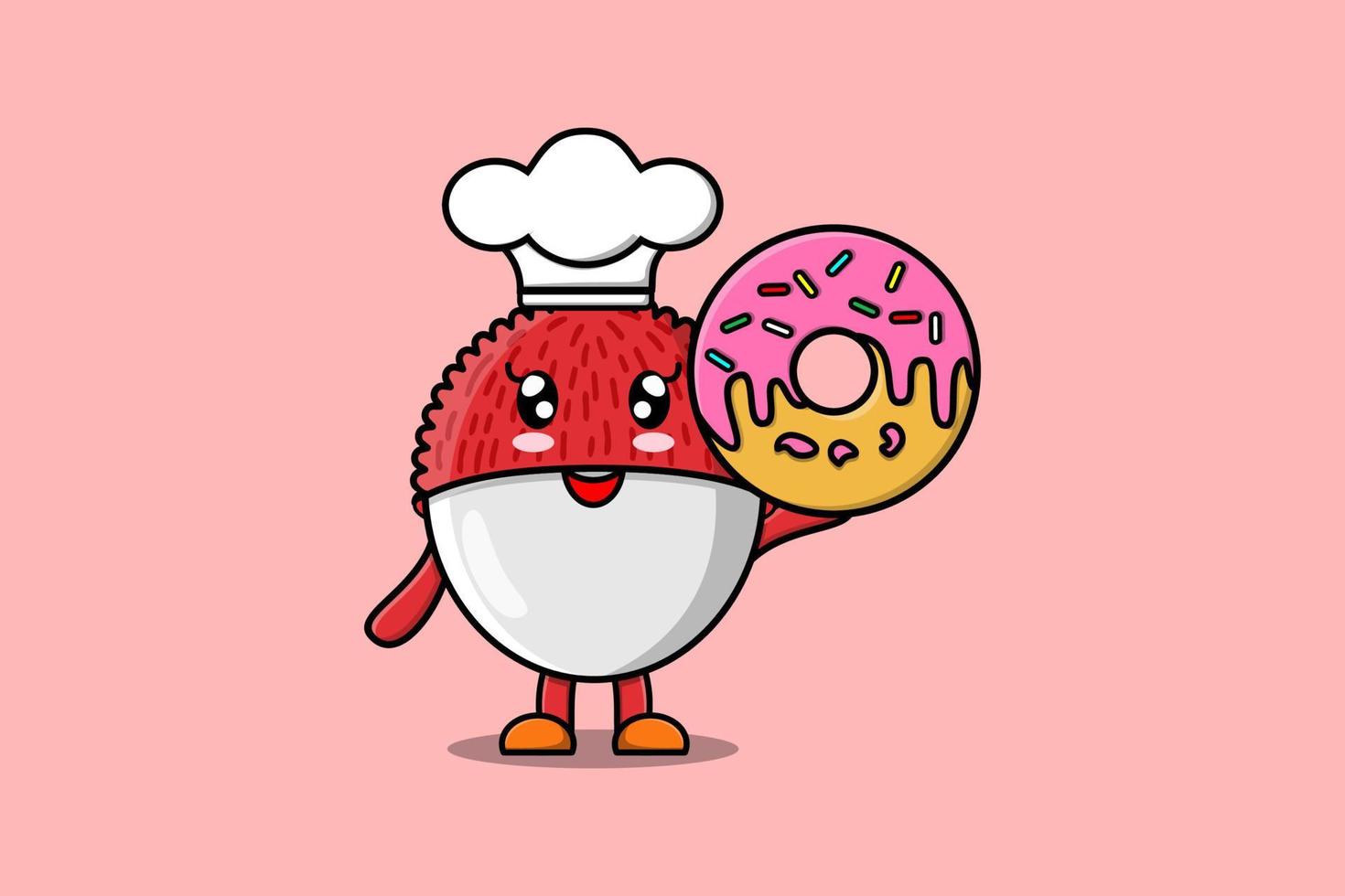 schattig tekenfilm lychee chef karakter donuts vector