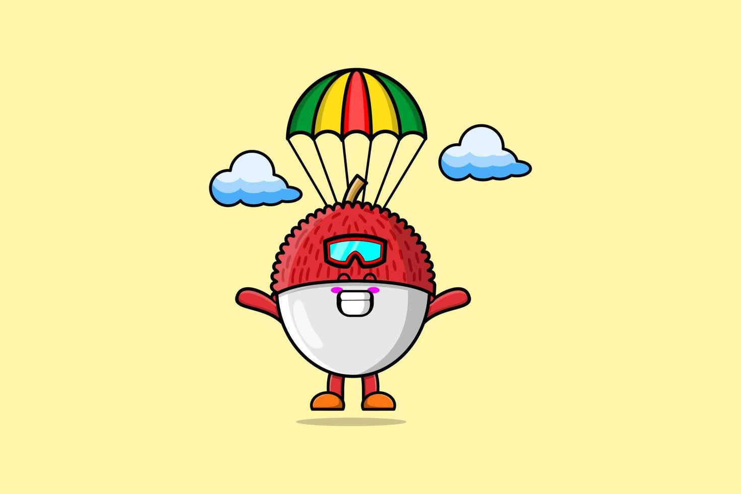 mascotte tekenfilm lychee is Parachutespringen met parachute vector