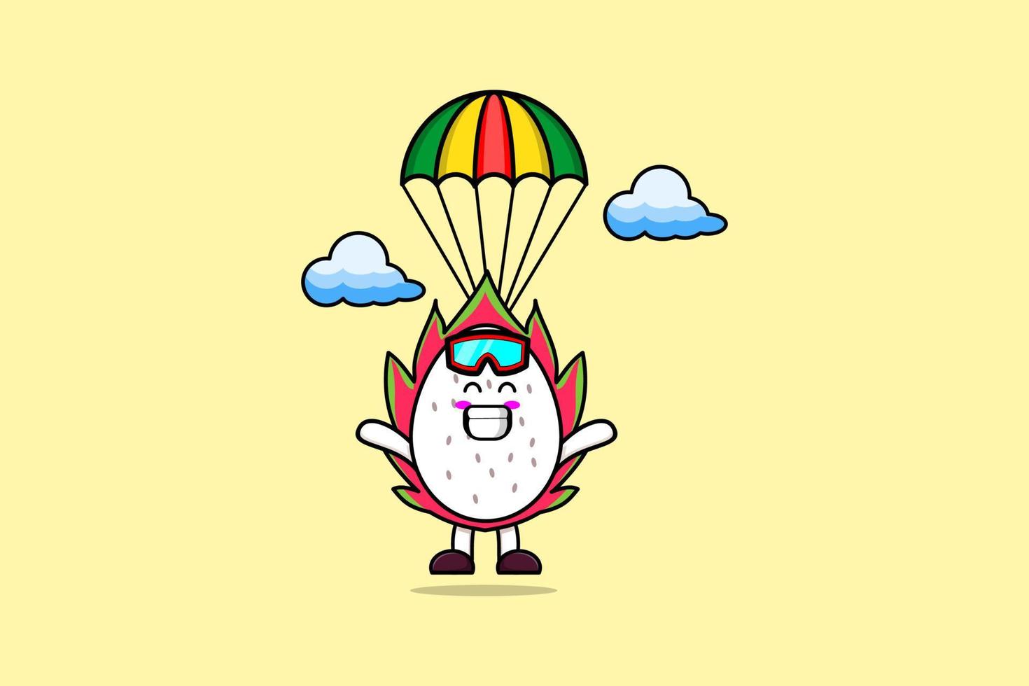 mascotte tekenfilm draak fruit parachutespringen met parachute vector
