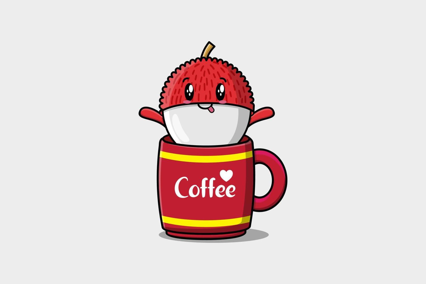 lychee schattig karakter illustratie in een koffie kop vector