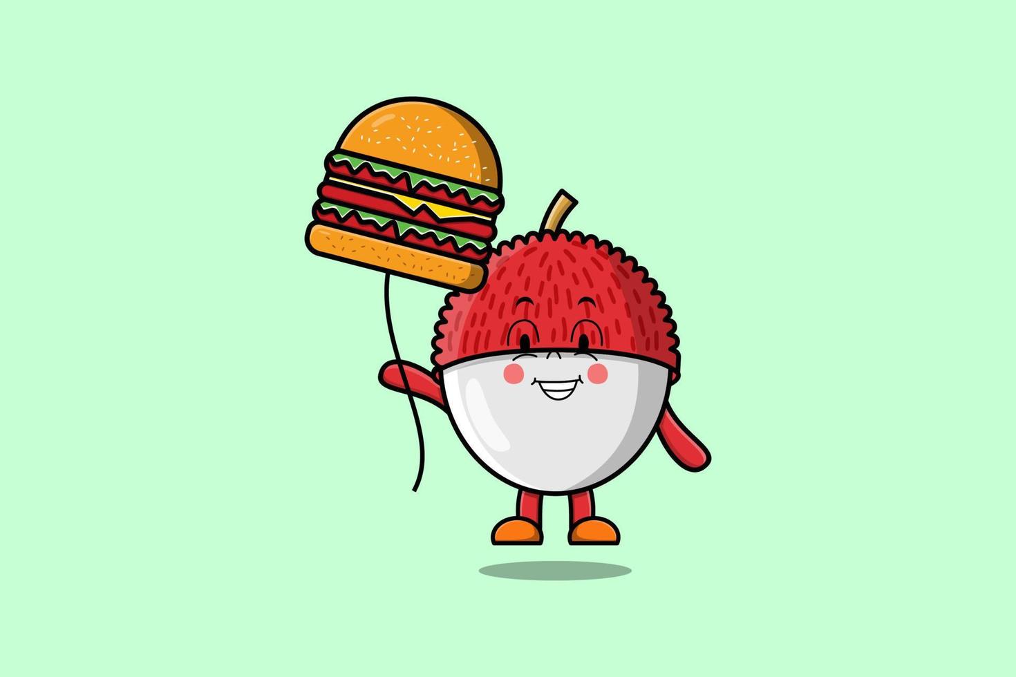 schattig tekenfilm lychee drijvend met hamburger ballon vector