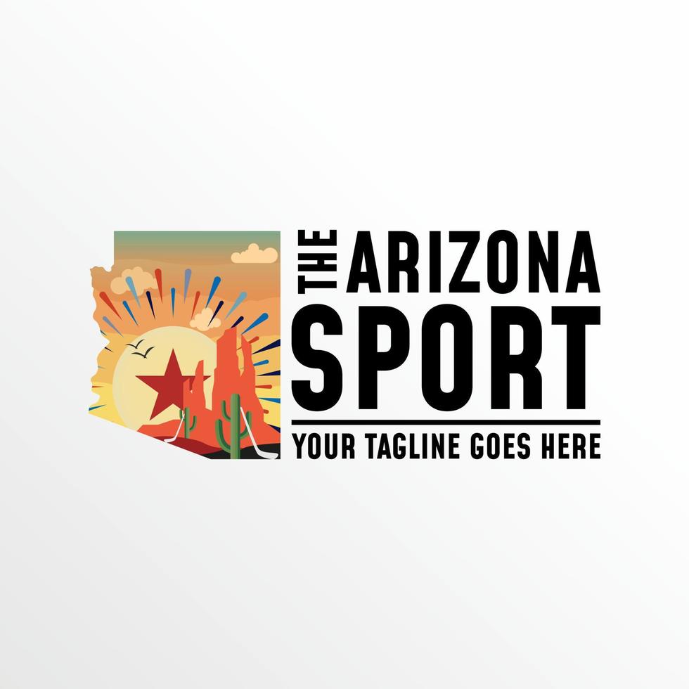 hockey stok , woestijn, cactus, zon of maan, Arizona kaarten beeld grafisch icoon logo ontwerp abstract concept vector voorraad. kan worden gebruikt net zo een symbool verwant naar sport of woestijn