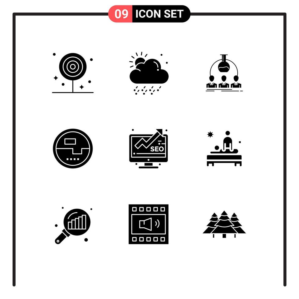 modern reeks van 9 solide glyphs pictogram van macht energie laboratorium elektronica wetenschapper bewerkbare vector ontwerp elementen