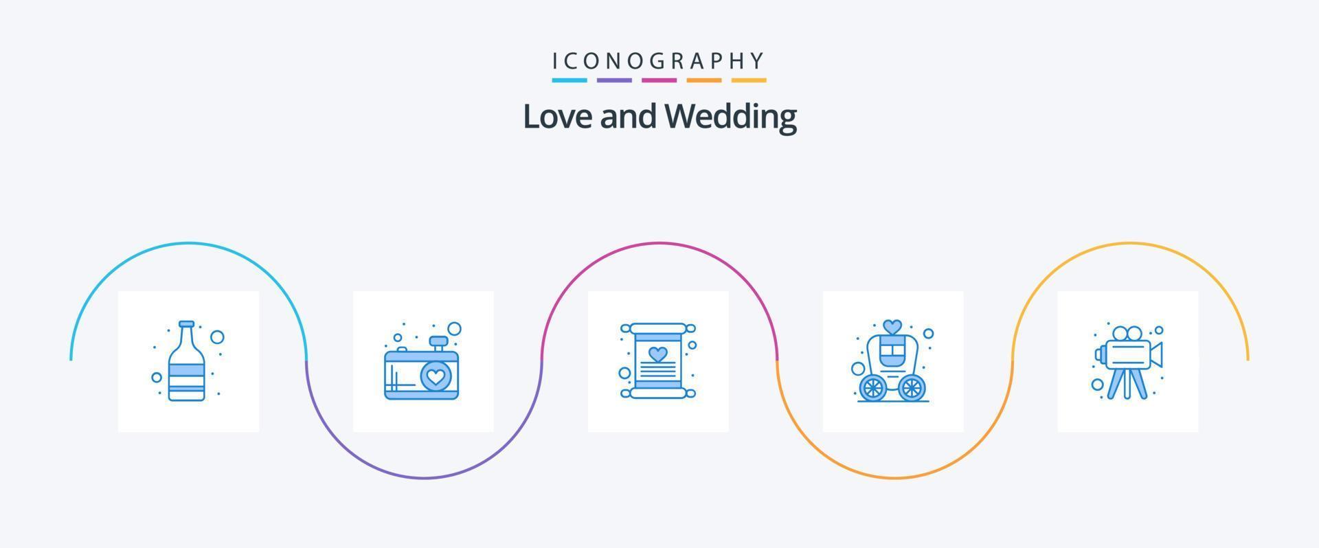 bruiloft blauw 5 icoon pak inclusief video camera. film maken. liefde. bruiloft. vervoer vector