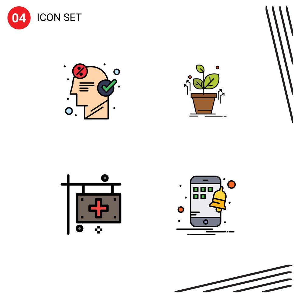 reeks van 4 modern ui pictogrammen symbolen tekens voor hersenen zorg idee toenemen vlag bewerkbare vector ontwerp elementen