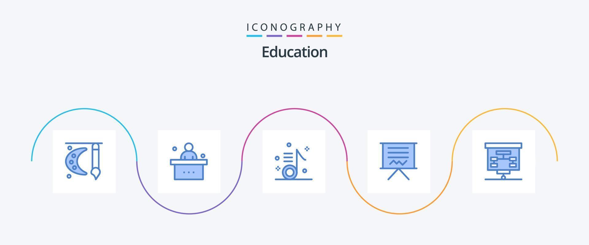 onderwijs blauw 5 icoon pak inclusief ezel. schoolbord. leerling. liedje. musical vector
