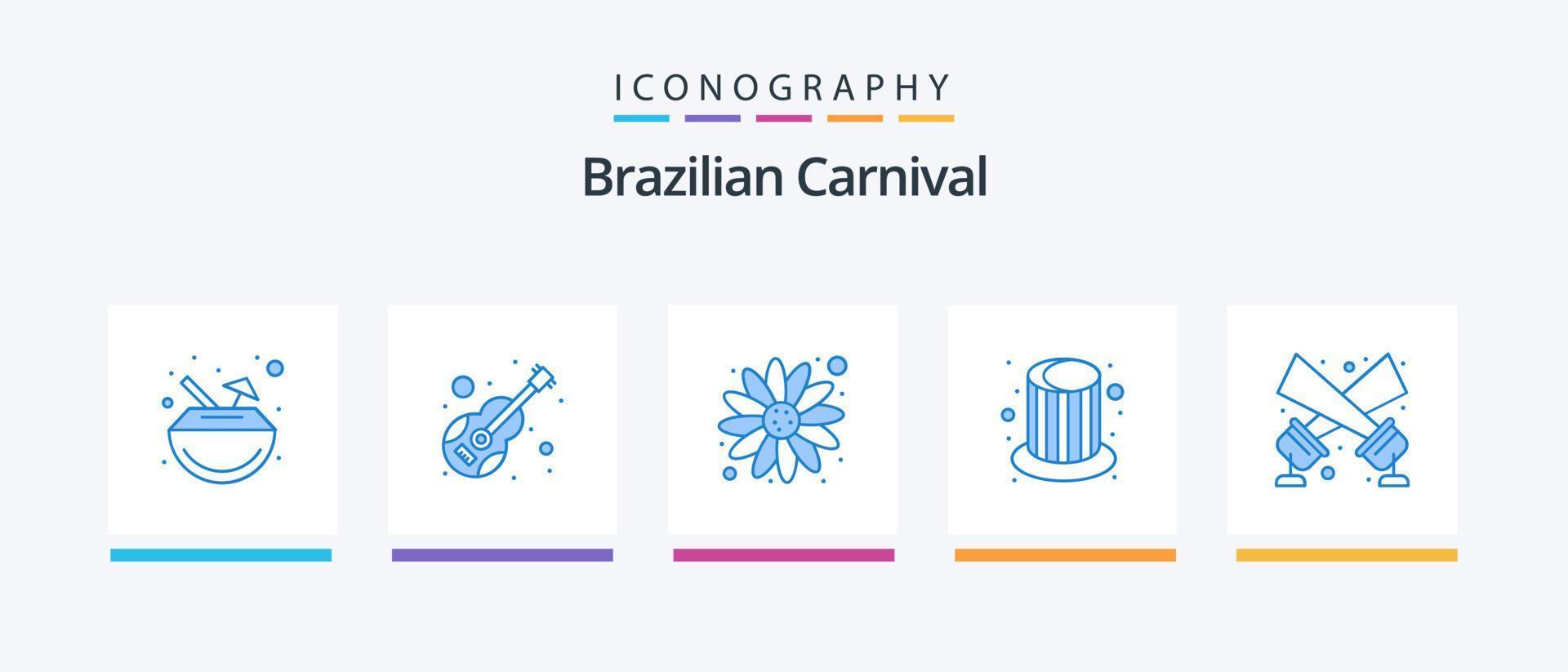 braziliaans carnaval blauw 5 icoon pak inclusief schijnwerper. kap. viool. feest. magie. creatief pictogrammen ontwerp vector