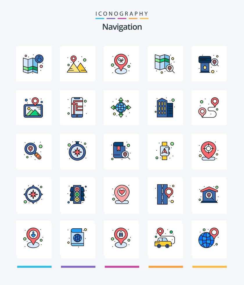 creatief navigatie 25 lijn gevulde icoon pak zo net zo station. gas. plaats. zoeken. onderzoeken vector