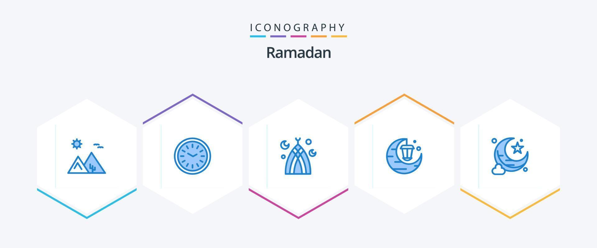 Ramadan 25 blauw icoon pak inclusief geschenk. viering. tijd. vieren. moskee vector