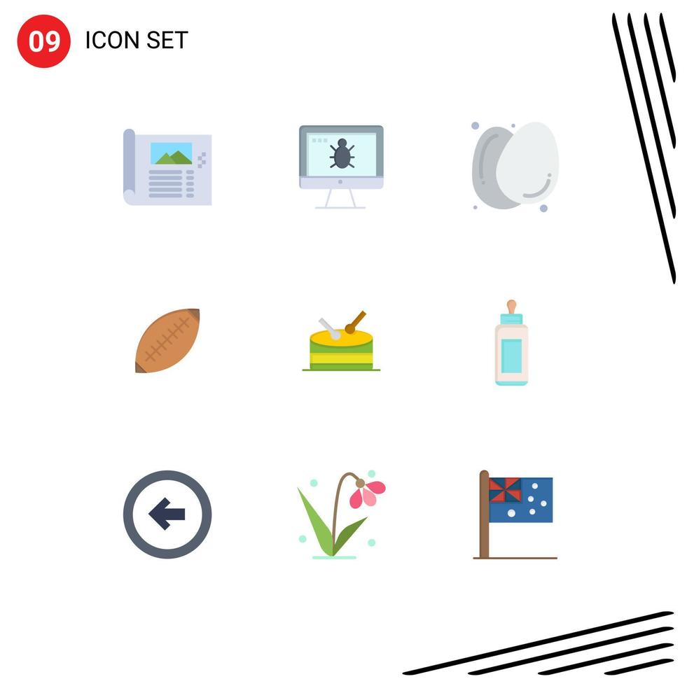 9 vlak kleur concept voor websites mobiel en apps rugby bal Amerikaans voetbal veiligheid Australië gezond voedsel bewerkbare vector ontwerp elementen