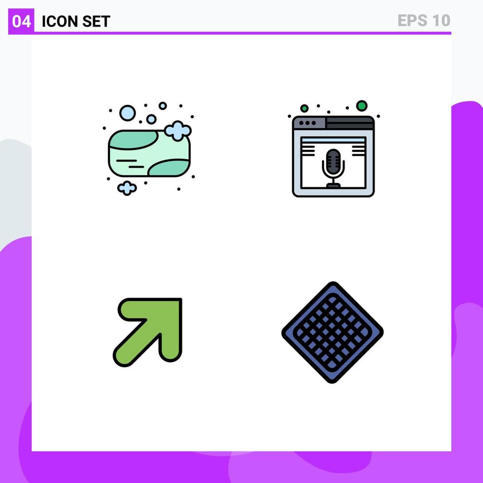 4 universeel gevulde lijn vlak kleuren reeks voor web en mobiel toepassingen zeep pijl schoon bladzijde Rechtsaf bewerkbare vector ontwerp elementen