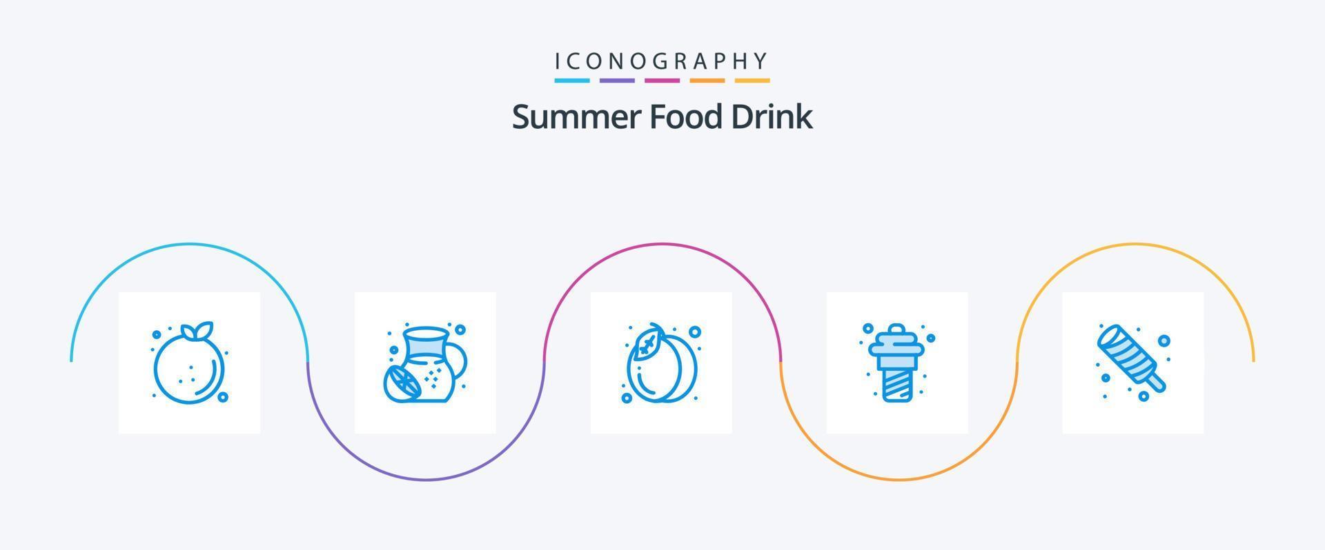 zomer voedsel drinken blauw 5 icoon pak inclusief zomer. ijs room. limonades. voedsel. fruit vector