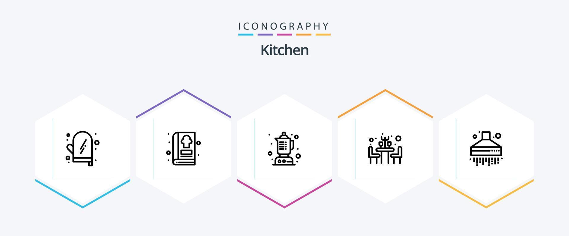 keuken 25 lijn icoon pak inclusief . kap. blender. afzuigkap. restaurant vector