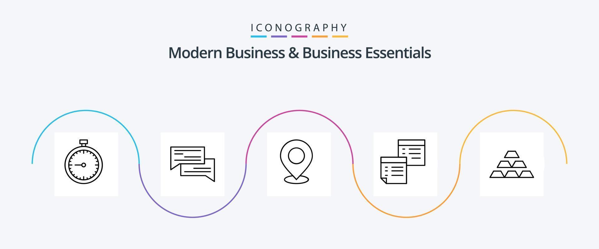 modern bedrijf en bedrijf essentials lijn 5 icoon pak inclusief markeerstift. kaart. bubbel. plaats. sociaal vector